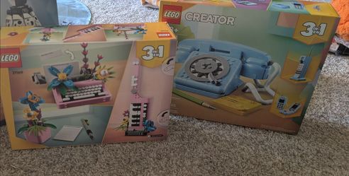 Typewriter Lego Set & Telephone Lego Set