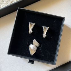 Italian silver earrings and statement ring set open ring jewelry