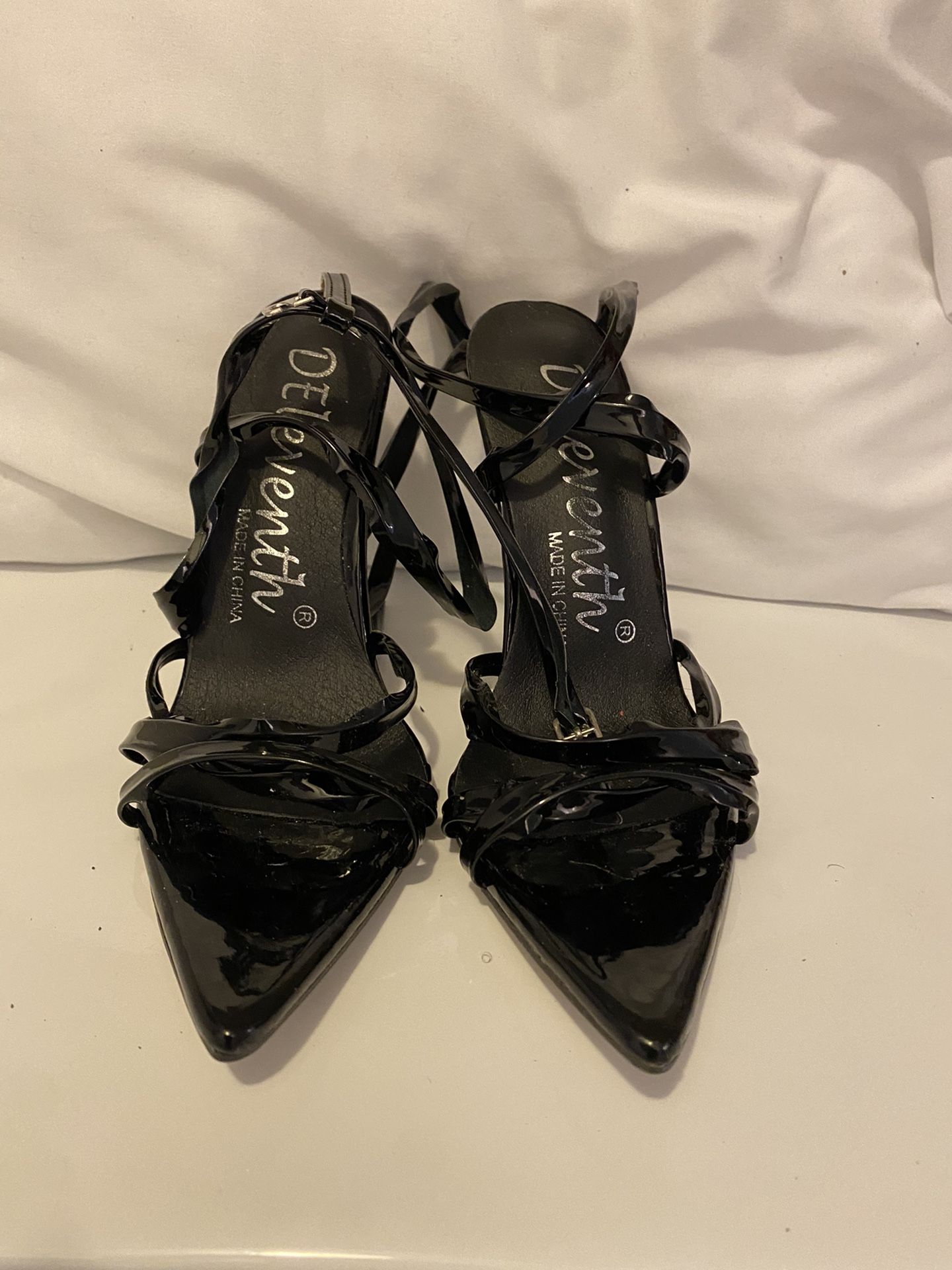 Pat and leather Black Wrap Around Heels