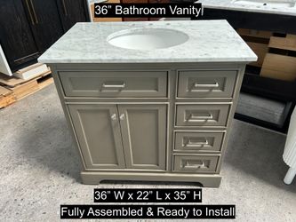 36" Bathroom Vanity with Carrara Marble Countertop & Solid Wood & Plywood Cabinet #3474