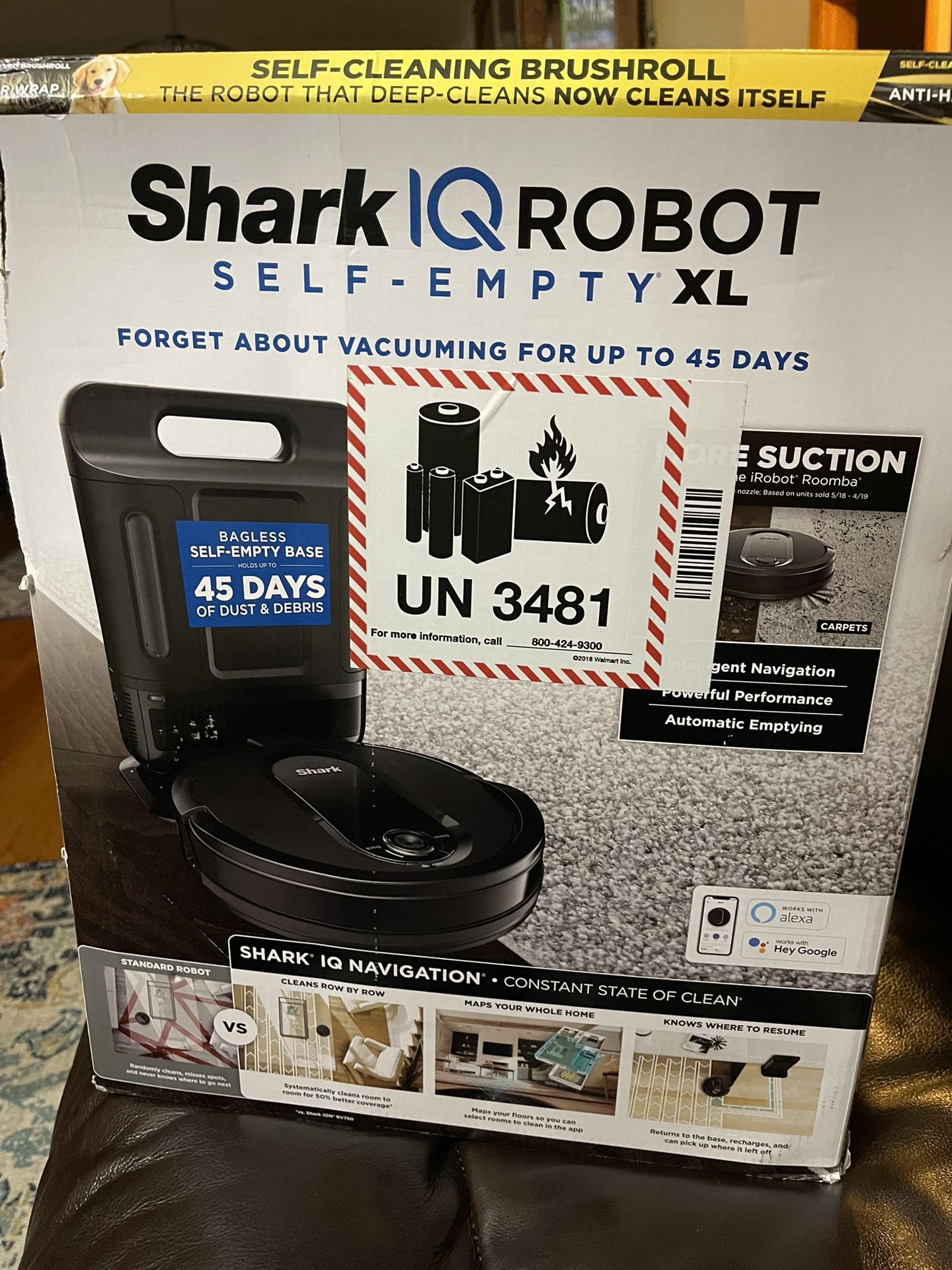 Shark RV1001AE IQ Robot Self-Empty XL, Robot Vacuum with IQ Navigation, Home Mapping, Self-Cleaning Brushroll, Wi-Fi Connected, Works with Alexa, Blac