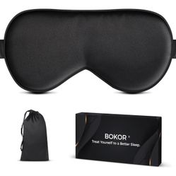 BRAND NEW IN BOX BOKOR Silk Sleep Mask - 100% Mulberry Silk Luxury Eye Cover, Light-Blocking Blindfold, Skin-Friendly Ultra Soft & Lightweight, Reduce