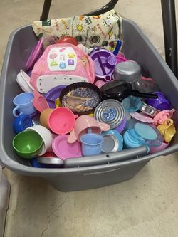Large Container Of Play Kitchen Play Accessories 
