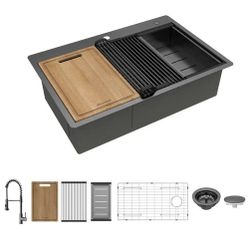 Glacier Bay 33" Gunmetal Stainless Workstation Sink w/ Faucet & Accessories