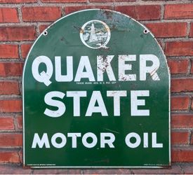 Antique Vintage Quaker State Sign Old Man Cave