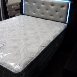 Queen Bed With LED Lights Brand New.$49 down same day delivery available 