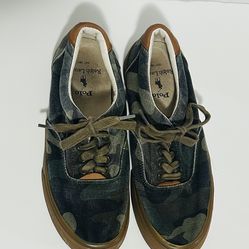 EUC POLO Ralph Lauren THORTON Leather TRIM Dark CAMO Canvas SNEAKERS Men’s 8D