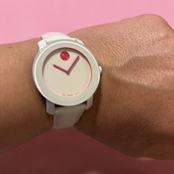 BRAND NEW Movado Bold White & Pink Leather Watch (Unworn w/ Tags)
