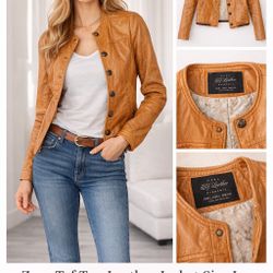 ZARA TRF Tan Faux Leather Jacket Size S Camel Button Front Jacket