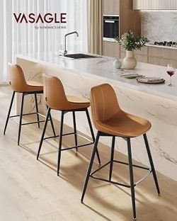 Bar Stools Set of  4 Counter Height, with Back, 24.8-Inch PU Leather, Ergonomic Backrest, Metal Legs, for Kitchen Island, Easy Assembly, Caramel Brown