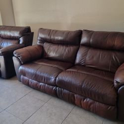 ITALIAN LEATHER RECLINING SOFA & CHAIR