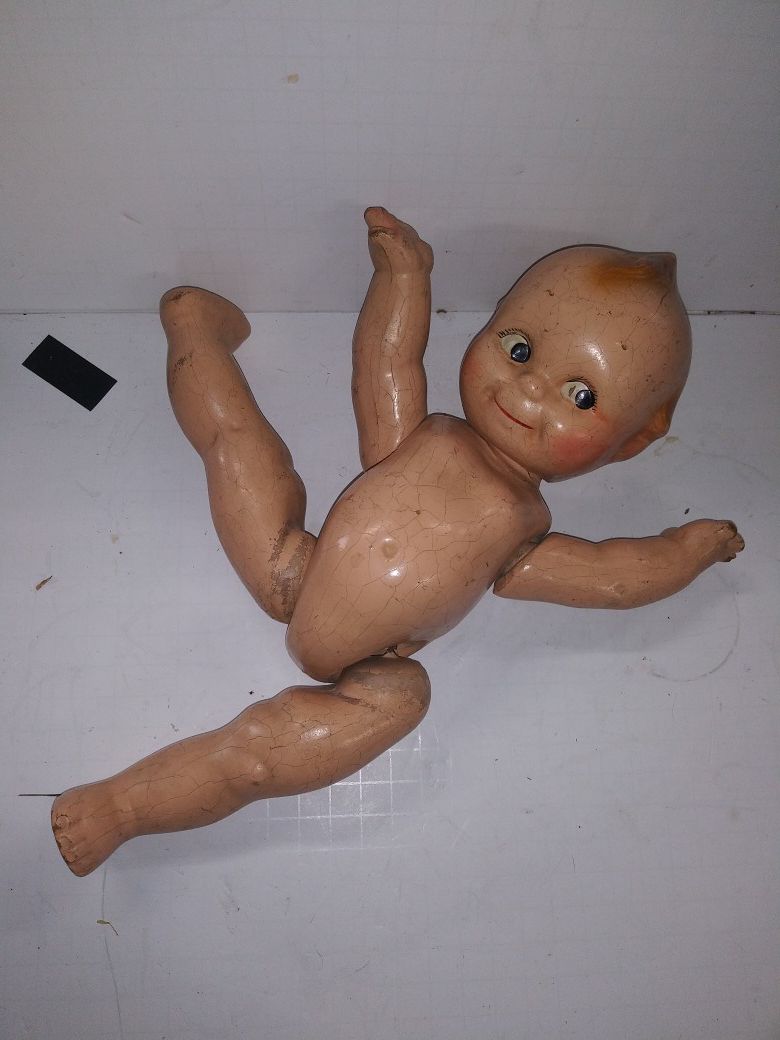Original composition kewpie doll antique doll wooden jointed strings