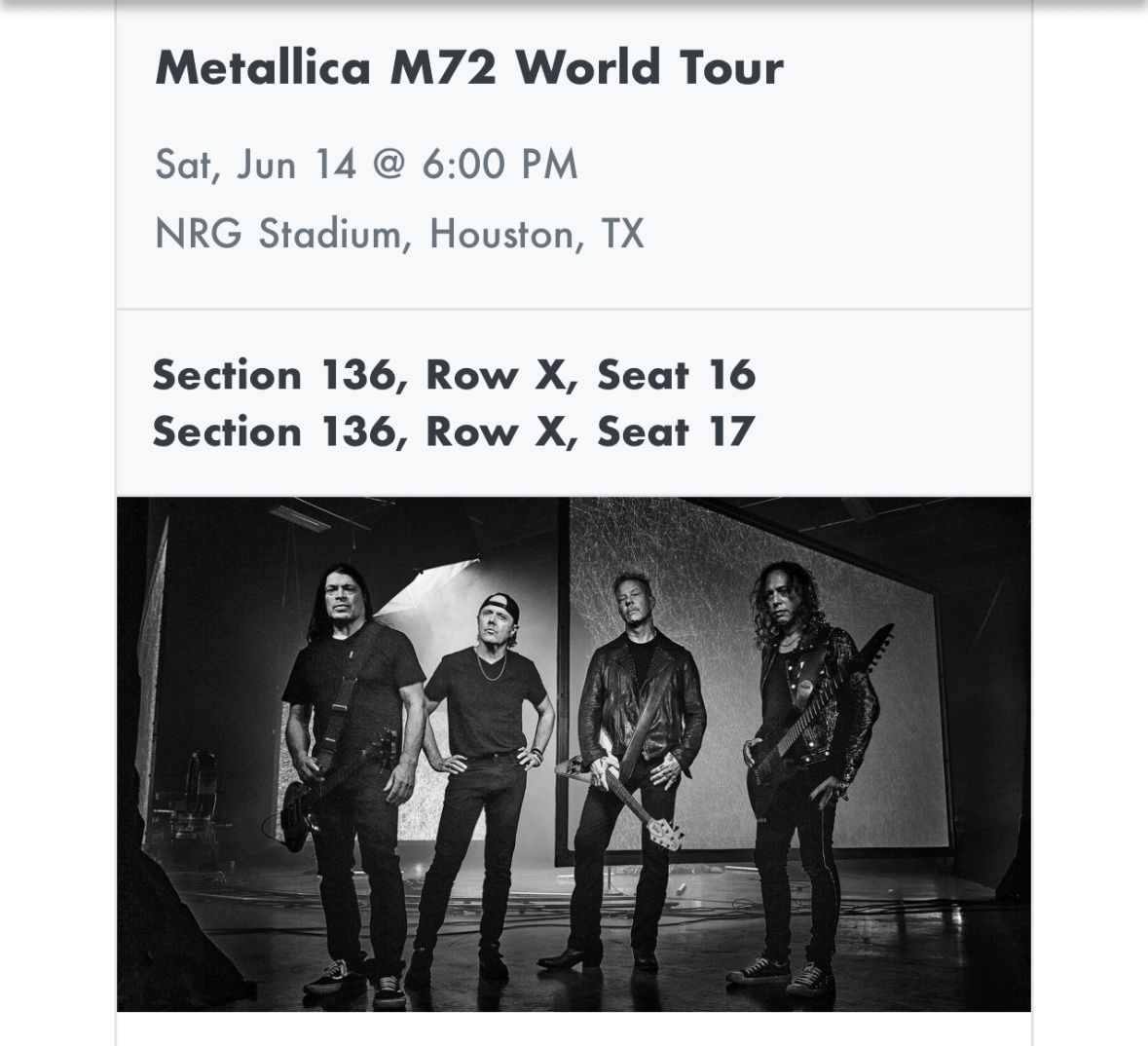 Metallica concert tickets (2)