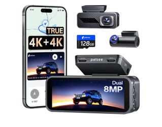 Pelsee 51 Pro Native 4K + 4K Dash Cam Front and Rear, 128GB Card Included True 8MP Front and 8MP Rear, Not Upscaled, 5.8GHz WiFi 30MB/s, GPS, Voice Co