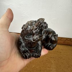 Antique Chinese Archaic Ming Style Jade Lion and Lemur Scroll Weight Figure