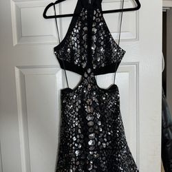 Silvery Black Sparkling Sequined Dress With Cutouts