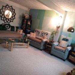 Sofa Set And Brass Coffee Plus Side Tables