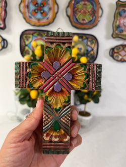 Colorful hand-Painted Carved Wood Wall Cross. Each one is $22