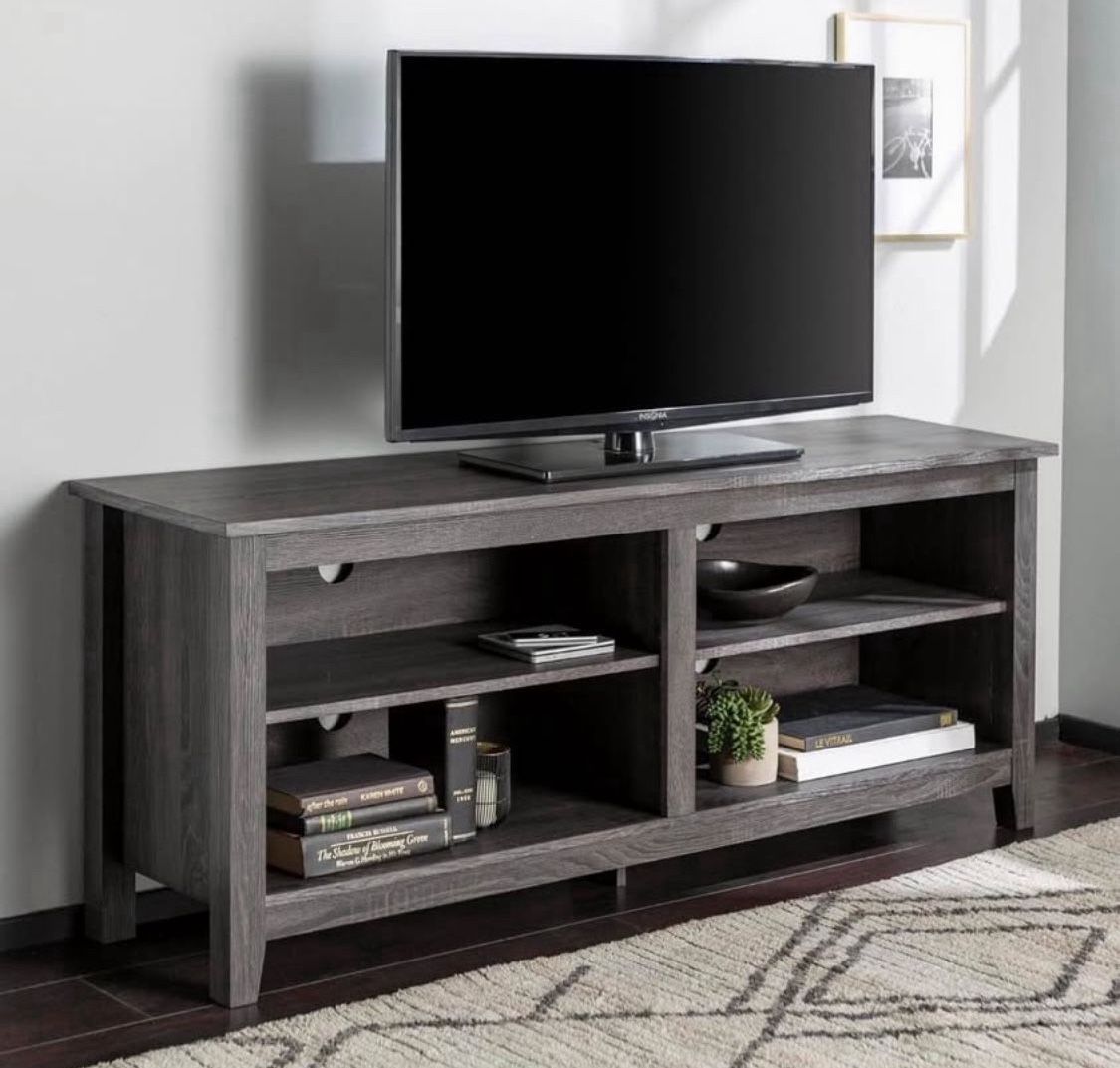 New Gray TV Stand with Storage Shelving