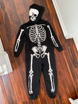 Skeleton Printed Onesie with Pockets for Kids, Size 8-10 Years Old • Pajamas / Costume 💀• warm •