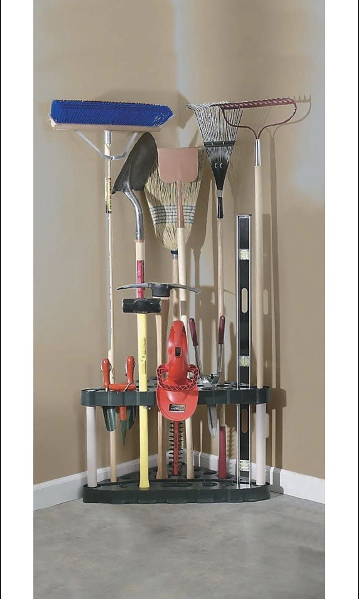 Rubbermaid Corner Tool Rack, Tool Organizer, Broom Holder and Garden