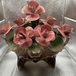 Nouva Capodimonte Porcelain Flower Basket Figurine 9" X 11” X 7” Italy’s