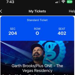 2 Tickets to the Garth Brooks Plus One Concert In Vegas This Sunday December 22nd