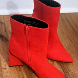 BAR III Womens Red Comfort Asya Pointed Toe Sculpted Heel Zip-Up Boots 9 M New