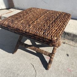 Wooden Woven Brown Rattan Footstool  