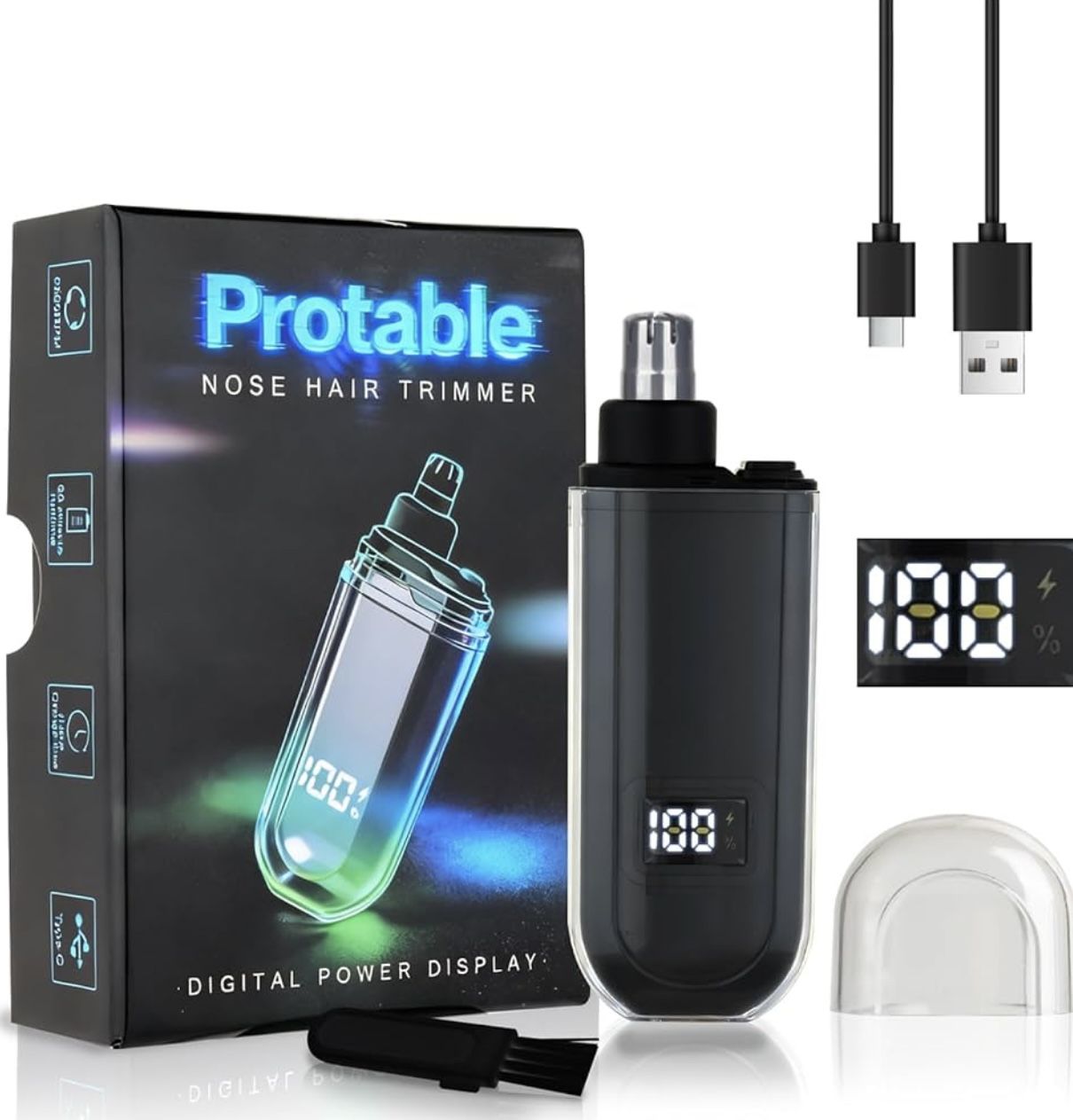 Nose and Ear Hair Trimmer for Men, 2025 Nose Hair Trimmer Clipper with LED Display for Women, Professional IPX7 Waterproof Dual Edge Blades Nasal Trim