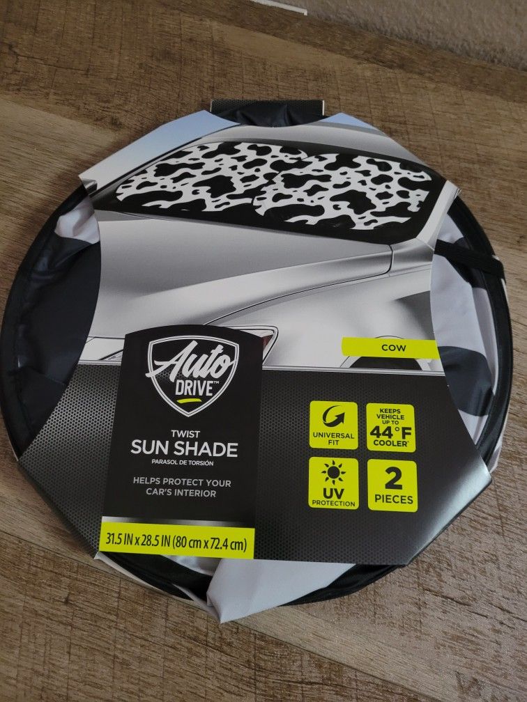 Auto Drive Universal Fit on Car Windshield Cow Print Twist Sun Shade 2 Counts, 28.5"x31.5"