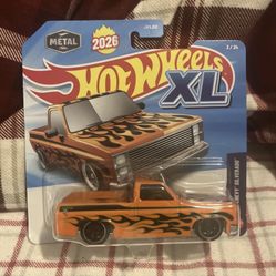 NEW 2026 Hot Wheels XL '83 Chevy Silverado Pickup Truck Orange W/ Flames 