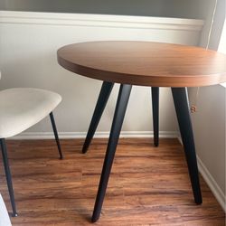 Modern Round Dining Table + 2 Upholstered Chairs (Perfect Small Space Set)