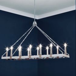 12 Light Chandelier In Polished Stainless Finish And Antique Brass