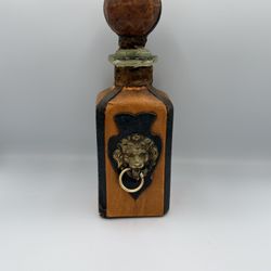 Leather Wrapped Glass Decanter Bottle Vintage MCM Italy Lion Barware Decor