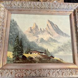 VTG Original F. Ronaldo Oil Painting Swiss Alps 1950s Framed