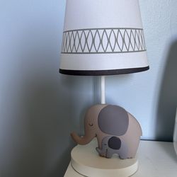 Elephant Love Gray/White Nursery Lamp with Shade & Bulb