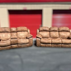 Free Delivery- Flexsteel brown recliner couch/sofa and loveseat set