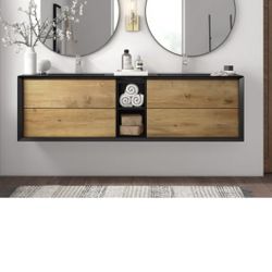 Black / Wood Accent Double Bathroom Sink