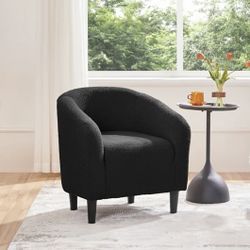 Wayfair Large Black Suede Barrel Accent Club / Lounge Chair 