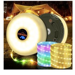 Brand New Camping String Lights, 4-in-1 Quick Storage, Durable 32.8ft Rechargeable Tent Light String, with 8 Lighting Modes, Waterproof Portable LED L