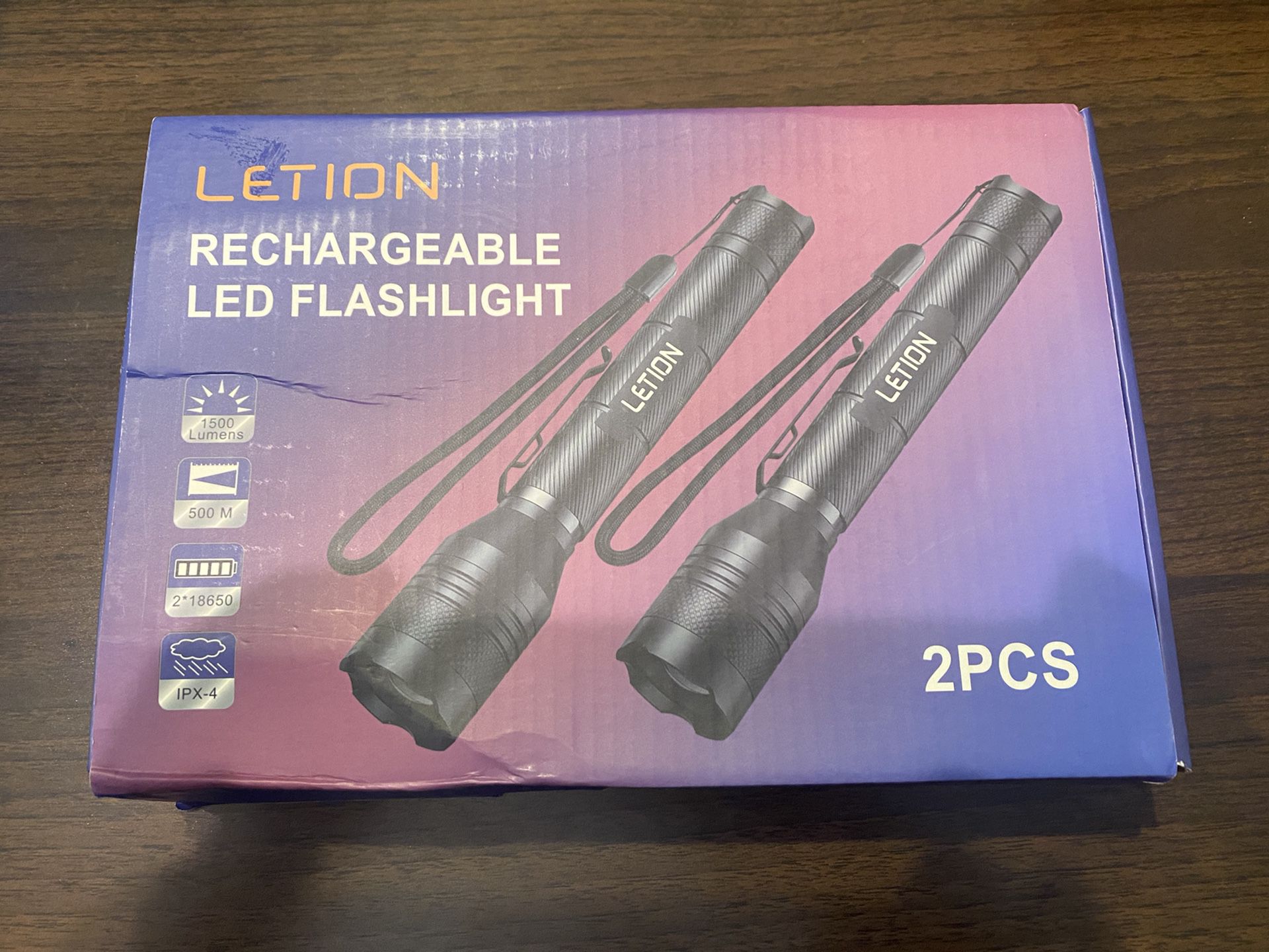 LETION Led Flashlight Rechargeable,Camping Flashlight High Lumens 1500 IPX4 Waterproof 5 Light Modes for Camping Fishing Bicyle,18650 Battery and Cha