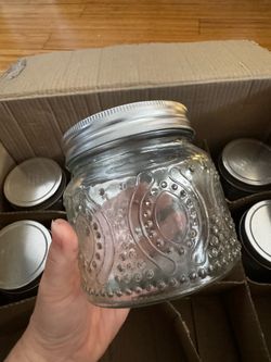 8 18oz New Embossed Mason Jars – Glass Canning, Candlemaking Jars