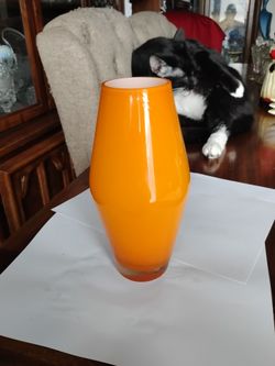Mid century modern orange cased art glass vase