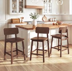 3X Walnut color 24” solid wood barstools