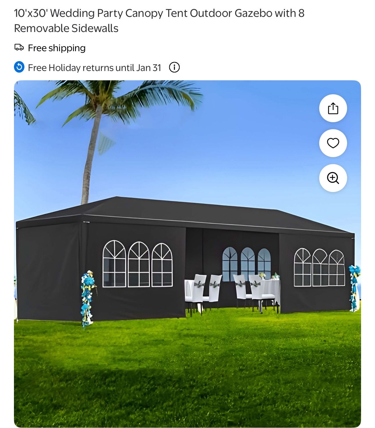 10'x30' Wedding Party Canopy Tent (Black)