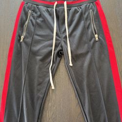 MNML LA Sweatpants Joggers With Zipper Track Pants Like New Black Red Zipper Pockets 