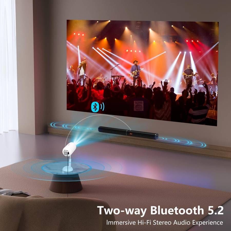 new [3D TOF Auto Focus & Built-in Apps] Mini Projector with WiFi and Bluetooth, VGKE 13000Lumen Full HD Smart Projector, Auto Keystone, 90°Adjustable 