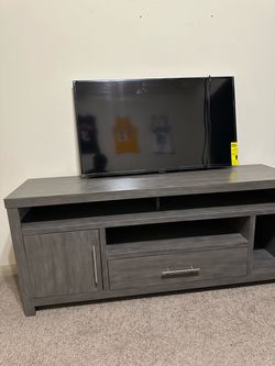 Gray Wood TV Stand with Storage