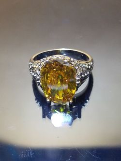 Women's vintage designer ring white gold over silver engagement promises ring oval cut size 7.0